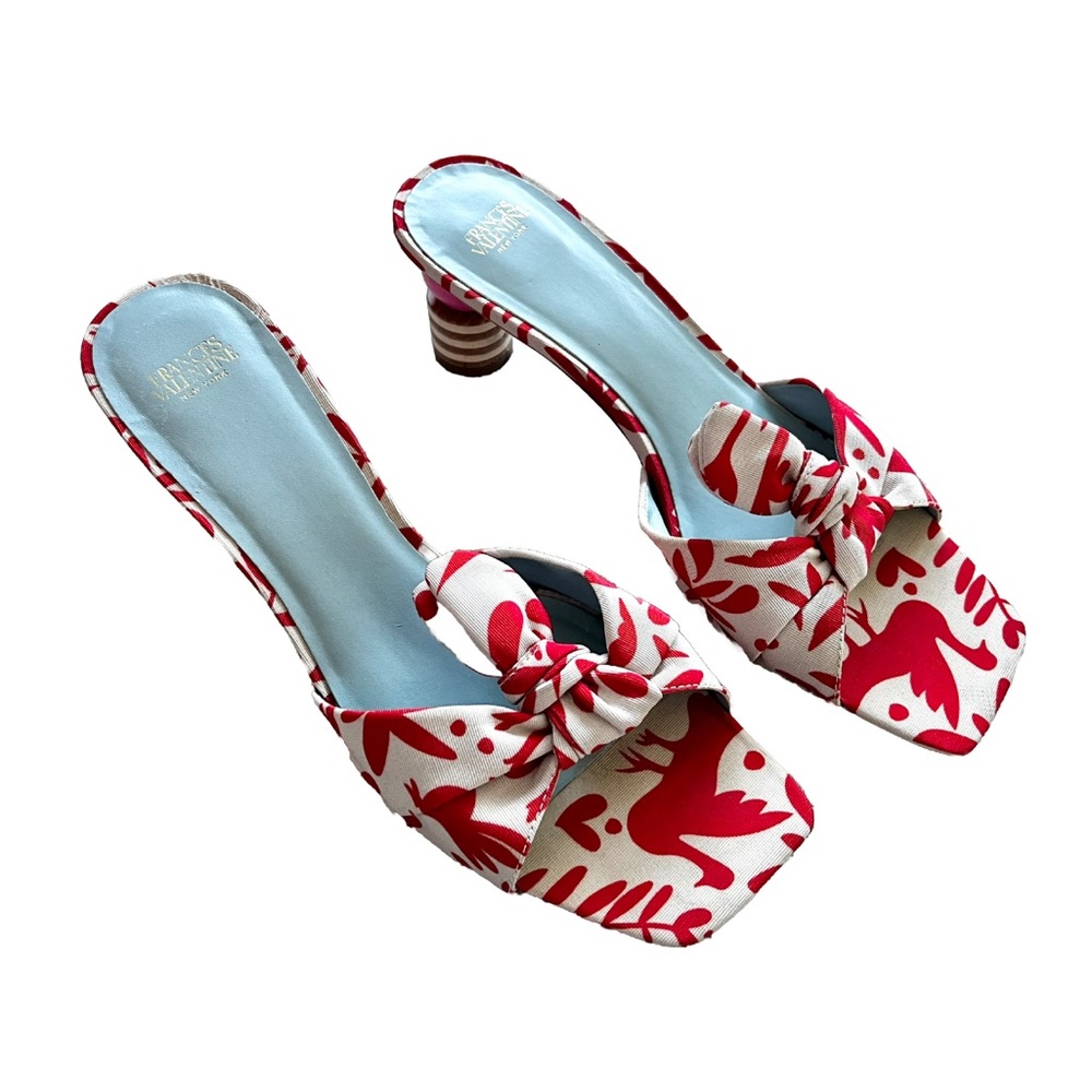 Frances Valentine Red and White Patterned Heels
